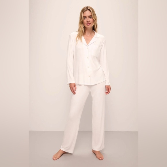 Eberjey Gisele TENCEL Modal Rib Long PJ Set Sz XL White - Picture 1 of 12